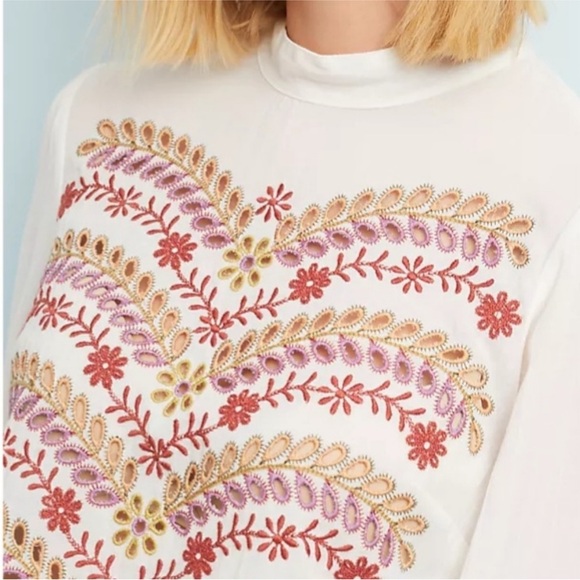 Anthropologie Meadow Rue Daphne Embroidered Blouse Cotton Gauze Boho Festival - Picture 3 of 6